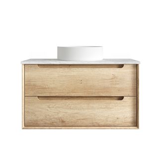 Byron 900mm Natural Oak Wall Hung Vanity with Cloudy Carrara Top