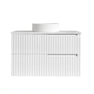 Noosa 900mm Satin White Wall Hung Vanity With Cloudy Carrara Top