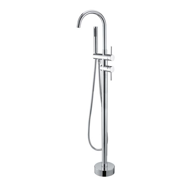 Vetto Chrome Floor Standing Mixer Tap With Divertor and Hot/Cold Switch Fully Brass Built