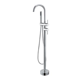 Vetto Chrome Floor Standing Mixer Tap With Divertor and Hot/Cold Switch Fully Brass Built