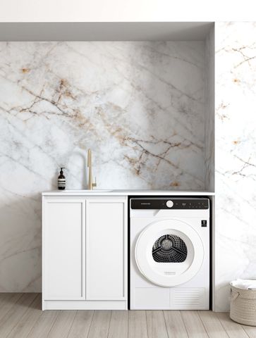 Hampshire White Base Laundry Cabinet with Stone Top and Sink 1300x600x900