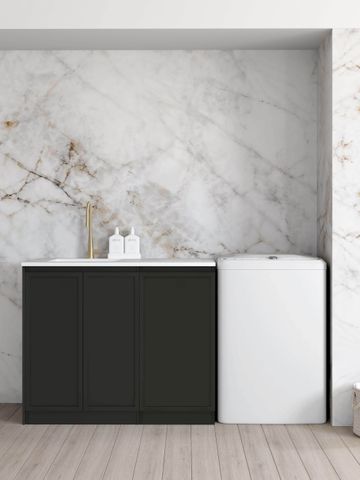 Hampshire Black Base Laundry Cabinet with Stone Top and Sink 1060x600x900