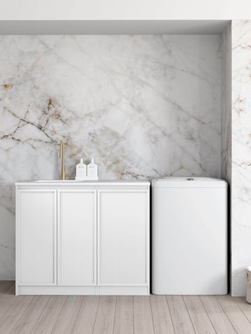 Hampshire White Base Laundry Cabinet with Stone Top and Sink 1060x600x900