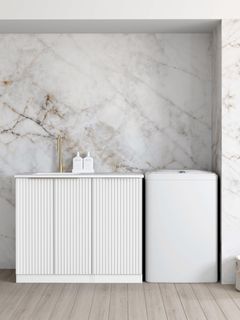 Noosa Fluted White Base Laundry Cabinet with 1060mm Pure White Top