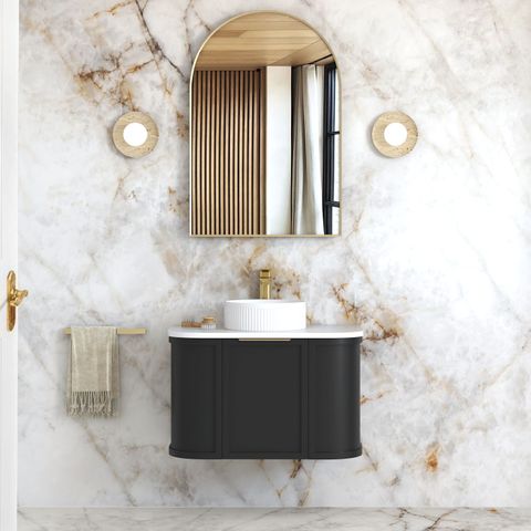 Hampshire 750mm Satin Black Wall Hung Curve Vanity (12TH & NTH Only)