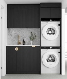 Laundry Kit 1715DR-C Marlo Black with Natural Carrara Marble Top and 400 Drawer Unit