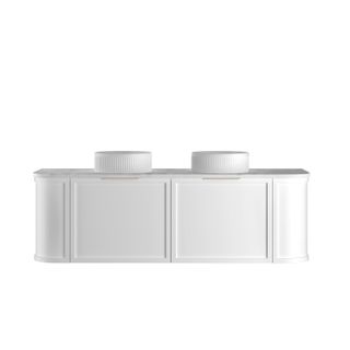 Hampshire 1500mm Satin White Wall Hung Curve Vanity with Cloudy Carrara Top