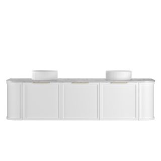 Hampshire 1800mm Satin White Wall Hung Curve Vanity with Natural Carrara Marble Top