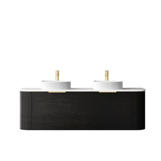 Bondi 1500mm Black Oak Wall Hung Curve Vanity with Matte White Top