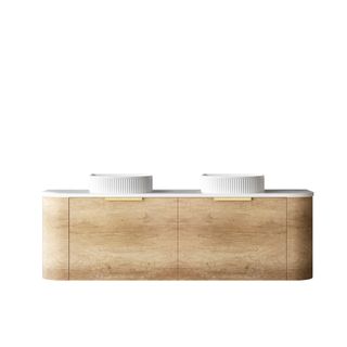 Bondi 1500mm Natural Oak Wall Hung Curve Vanity with Matte White Top