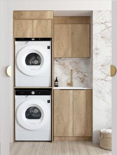 Laundry Kit 1305C Byron/Bondi Natural Oak with Cloudy Carrara Top