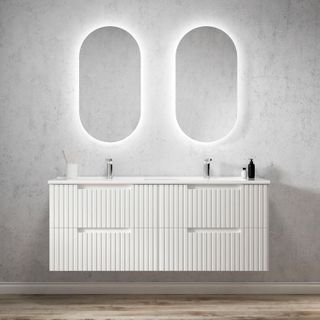 Noosa Fluted 1500mm Satin White Wall Hung Vanity with Ceramic Top