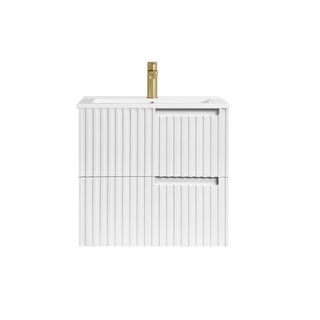 Noosa 600mm Satin White Wall Hung Vanity with Ceramic Top