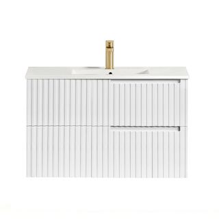 Noosa 900mm Satin White Wall Hung Vanity with Ceramic Top