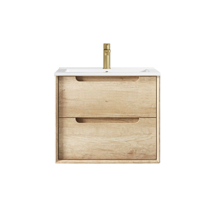 Byron 600mm Natural Oak Wall Hung Vanity with Ceramic Top