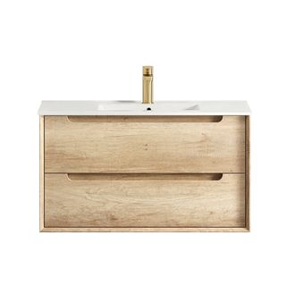 Byron 900mm Natural Oak Wall Hung Vanity with Ceramic Top