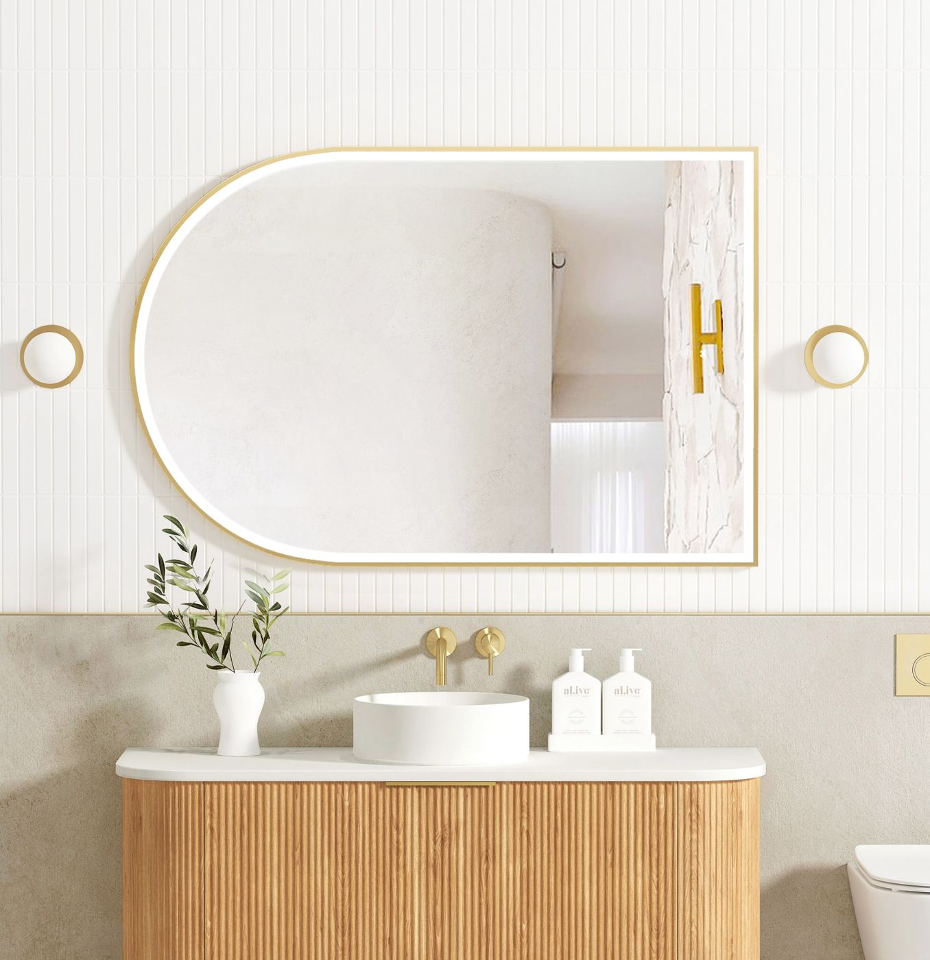 LED Archie 1200x800 Gold Metal Frame Mirror