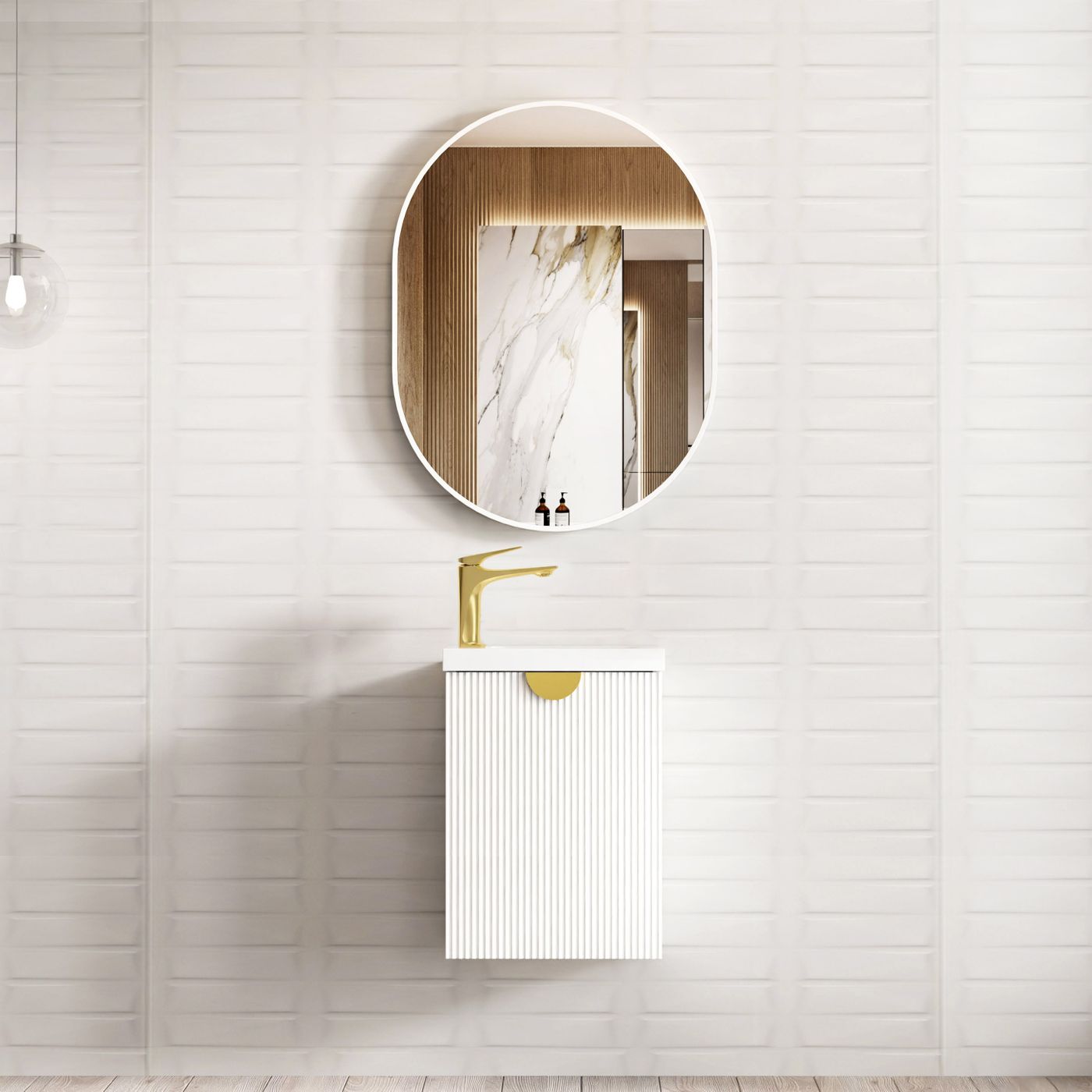 Mini Ensuite Vanity 400mm Matte White Fluted Vanity