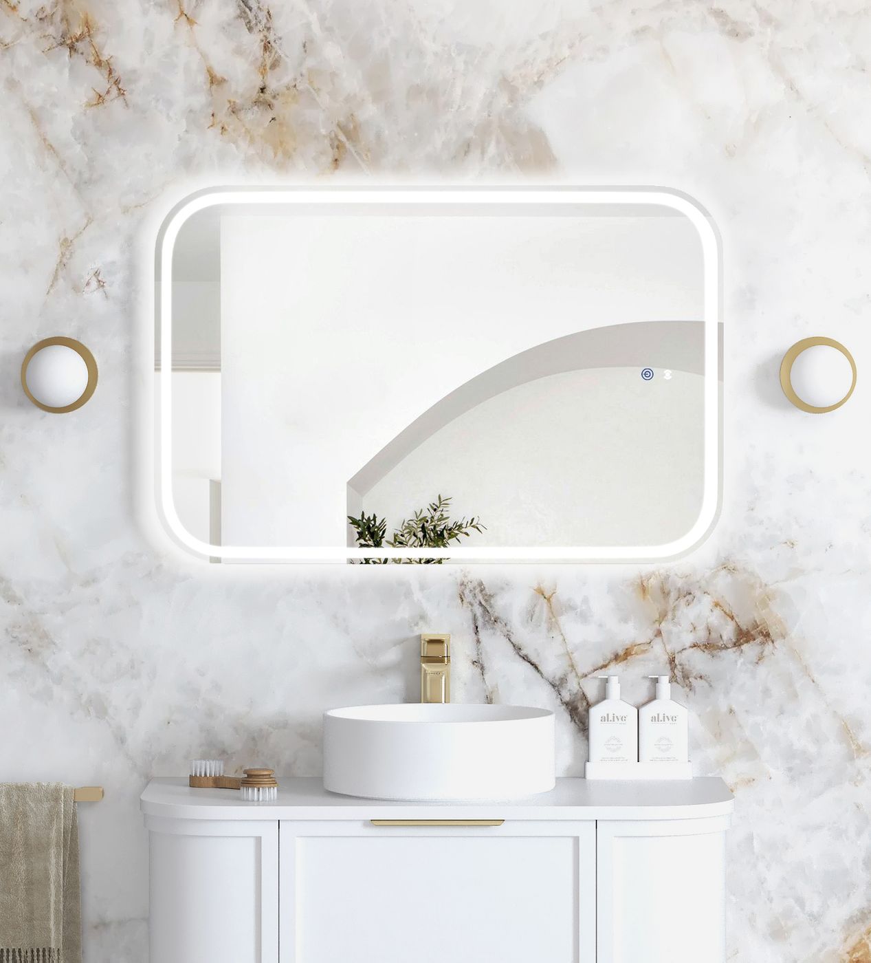 LED Newport 900(H)x600(W) Frameless Tuffi Mirror - Install Horizontal or Vertical