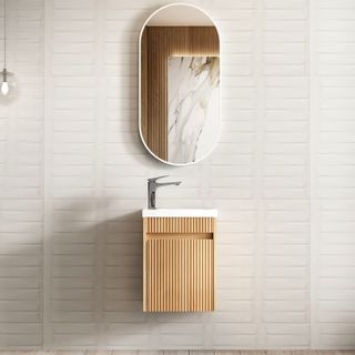 Mini Ensuite Vanity 400mm Woodland Oak Fluted Vanity