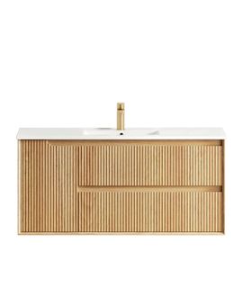 Byron Fluted 1200mm Woodland Oak Wall Hung Vanity with Ceramic Top