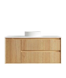 Byron Fluted 1200mm Woodland Oak Wall Hung Vanity with Matte White Top