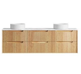 Byron Fluted 1800mm Woodland Oak Wall Hung Vanity with Cloudy Carrara Top