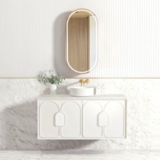 Laguna Mark II 1200mm Matte White Wall Hung Vanity with Natural Carrara Marble Top