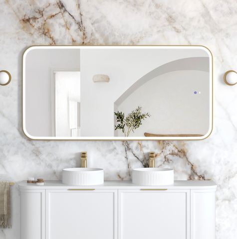 LED Newport 1500(W)x750(H) Gold Metal Frame Mirror- Install Horizontal or Vertical