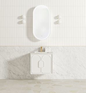 Laguna Mark II 600mm Matte White Wall Hung Vanity with Undermount Natural Carrara Marble Top & Basin