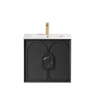Laguna Mark II 600mm Black Oak Wall Hung Vanity with Ceramic Top