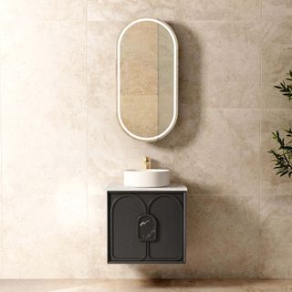 Laguna Mark II 600mm Black Oak Wall Hung Vanity with Natural Carrara Marble Top