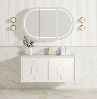 Laguna Mark II 1200mm Matte White Wall Hung Vanity with Undermount Natural Carrara Marble Top & Basin