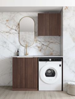 Laundry Kit 1305A Havana Fluted Sable Walnut with Natural Carrara Marble Top