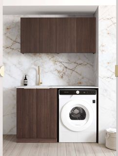 Laundry Kit 1305B Havana Fluted Sable Walnut with Natural Carrara Marble Top
