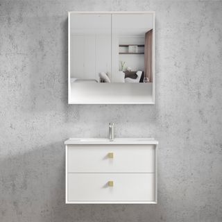 Boston 750mm Satin White Wall Hung Vanity with Ceramic Top