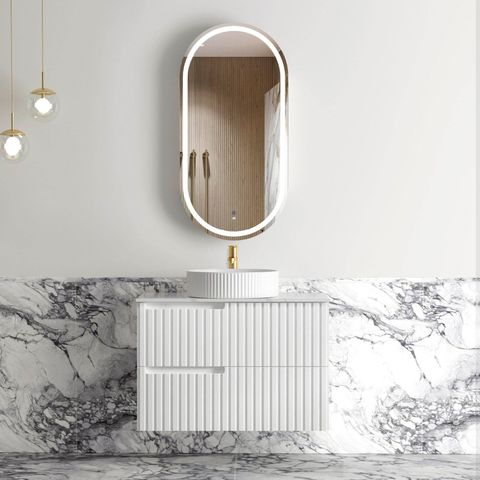 Noosa Fluted 750mm Satin White Wall Hung Vanity