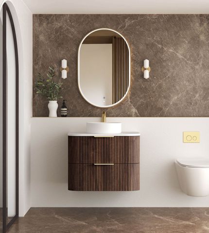 Havana 750mm Sable Walnut Fluted Wall Hung Fluted Curve Vanity