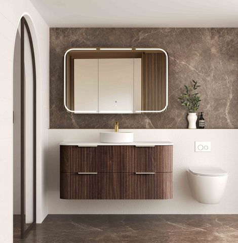 Havana 1200mm Sable Walnut Fluted Wall Hung Fluted Curve Vanity