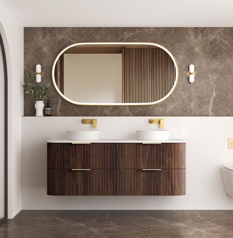 Havana 1500mm Sable Walnut Fluted Wall Hung Fluted Curve Vanity