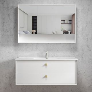Boston 1200mm Satin White Wall Hung Vanity with Ceramic Top