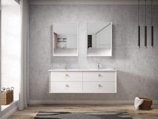 Boston 1500mm Satin White Wall Hung Vanity with Ceramic Top