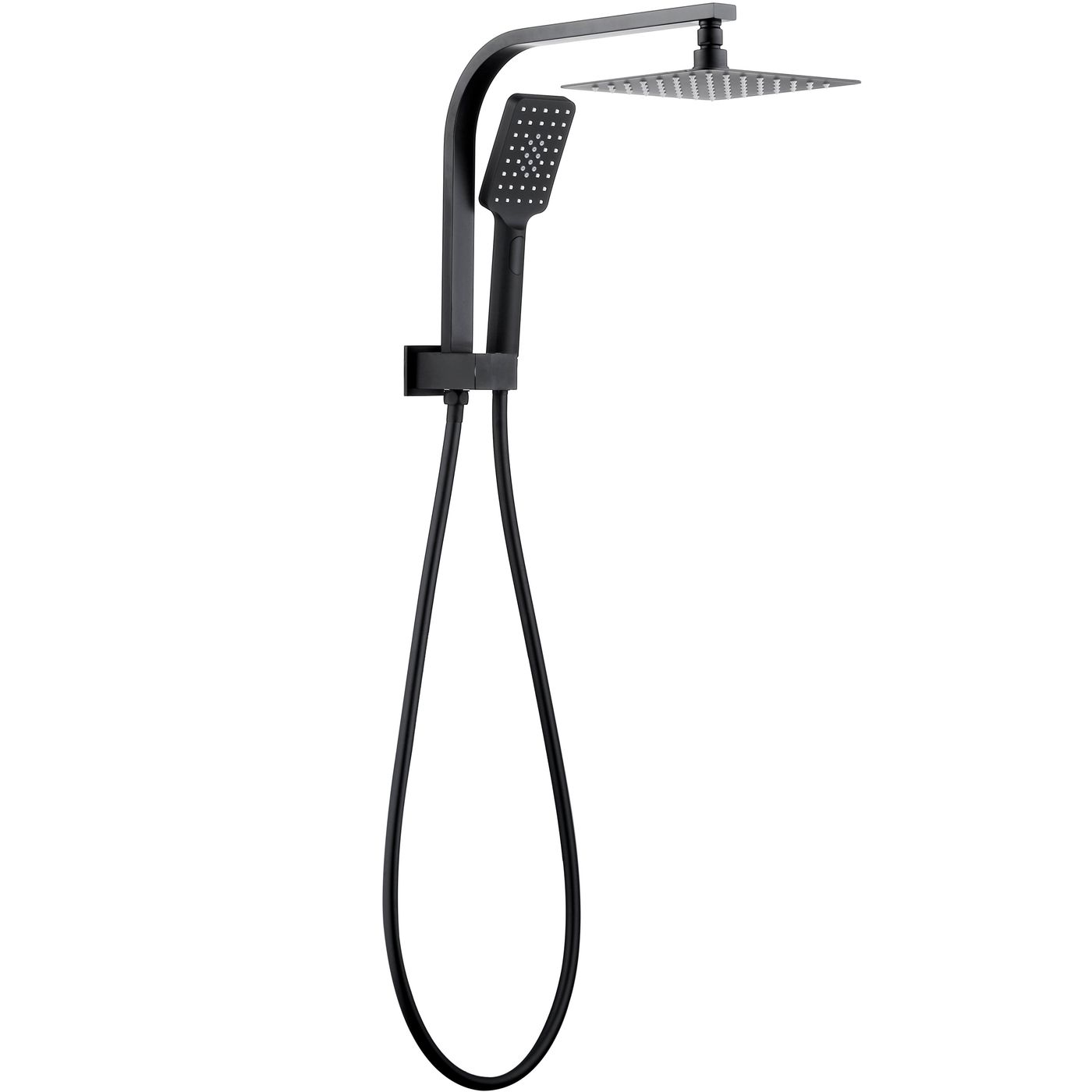 Taran 200mm Matte Black Twin Shower Half Rail Top Inlet Square