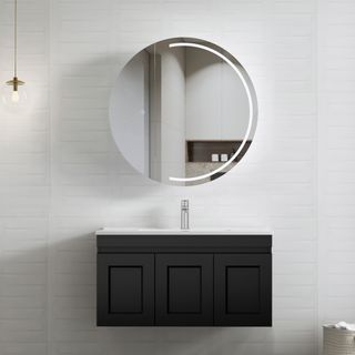 Hampton Mark II 900mm Satin Black Wall Hung Vanity with Ceramic Top
