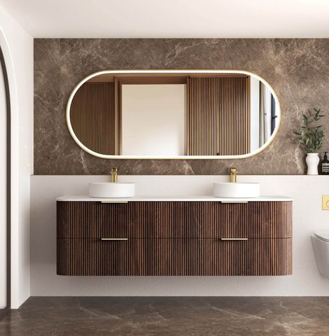 Havana 1800mm Sable Walnut Fluted Wall Hung Fluted Curve Vanity
