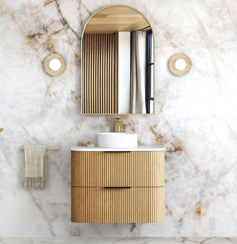 Havana 750mm Woodland Oak Fluted Wall Hung Fluted Curve Vanity