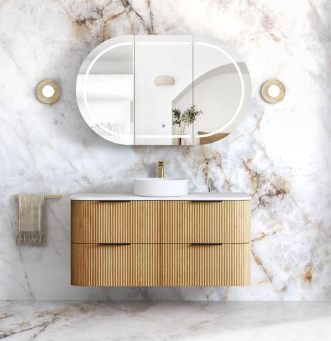 Havana 1200mm Woodland Oak Fluted Wall Hung Fluted Curve Vanity