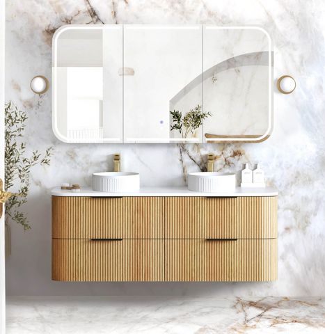 Havana 1500mm Woodland Oak Fluted Wall Hung Fluted Curve Vanity