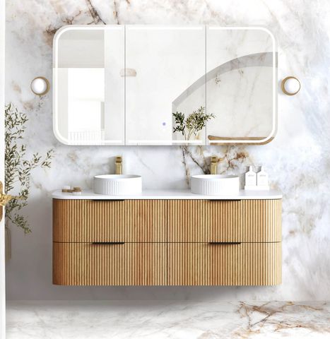 Havana 1500mm Woodland Oak Fluted Wall Hung Fluted Curve Vanity