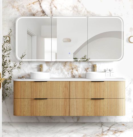 Havana 1800mm Woodland Oak Fluted Wall Hung Fluted Curve Vanity
